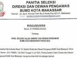 Hasil Pengumuman Seleksi Calon Direksi dan Dewan Pemgawas BUMD Kota Makassar
